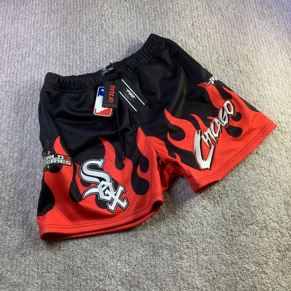 Pro Standard Chicago White Sox MLB Flame Mesh Shorts Black Red Mens Size M NWT